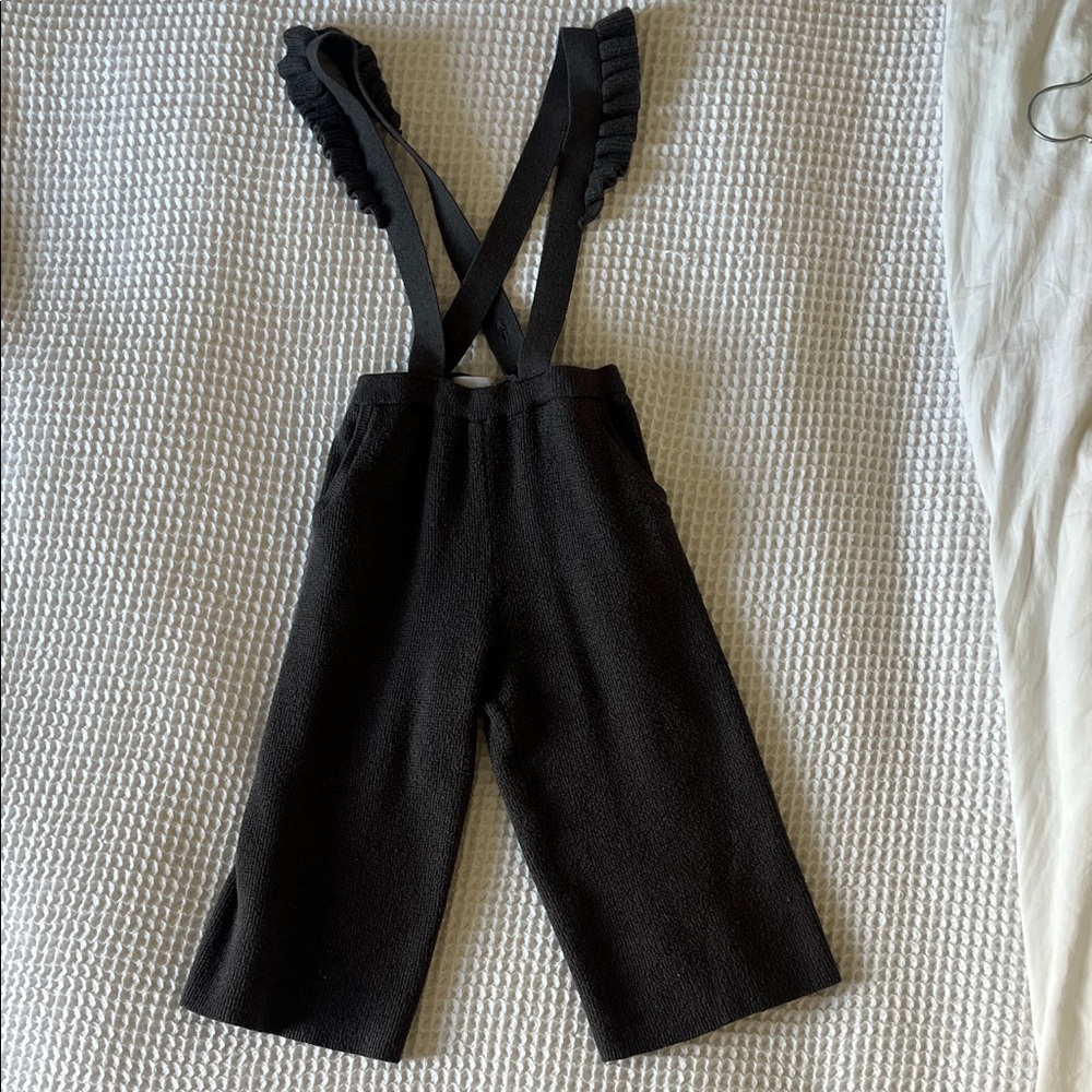 Zara Black Ruffled-Strap Wide-Leg Overalls
